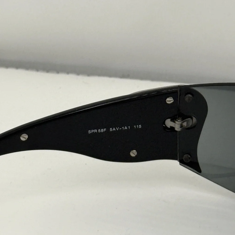 Prada Black Spr51g Shield Sunglasses with Silver Swirl Detail - Picture 7 of 13